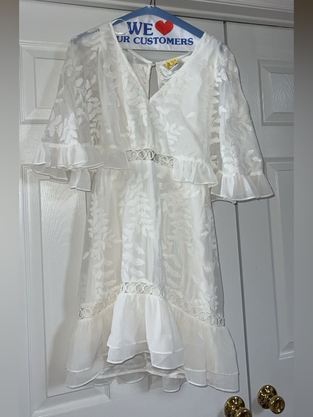 Selfie Leslie White Embroidered Ruffle Mini Dress
